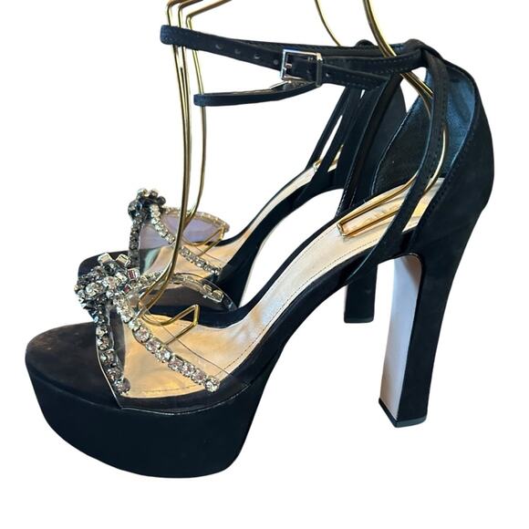 Schutz Suede Platform High Heels Clear Strap Rhinestone Embellished NEW 9.5 - Picture 1 of 10